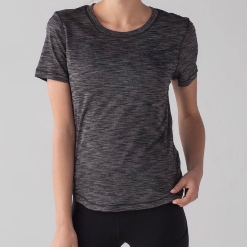 Lululemon Long Distance Short Sleeve Tee in Heathered Black